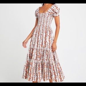 O.P.T. Daphne Sqaure Neck Smocked Midi Dress